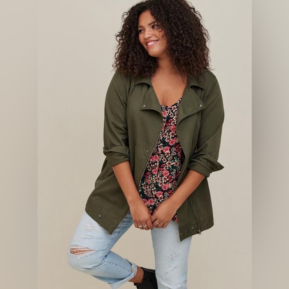 NWT Torrid Moto Longline Jacket - Twill Green Sz 2